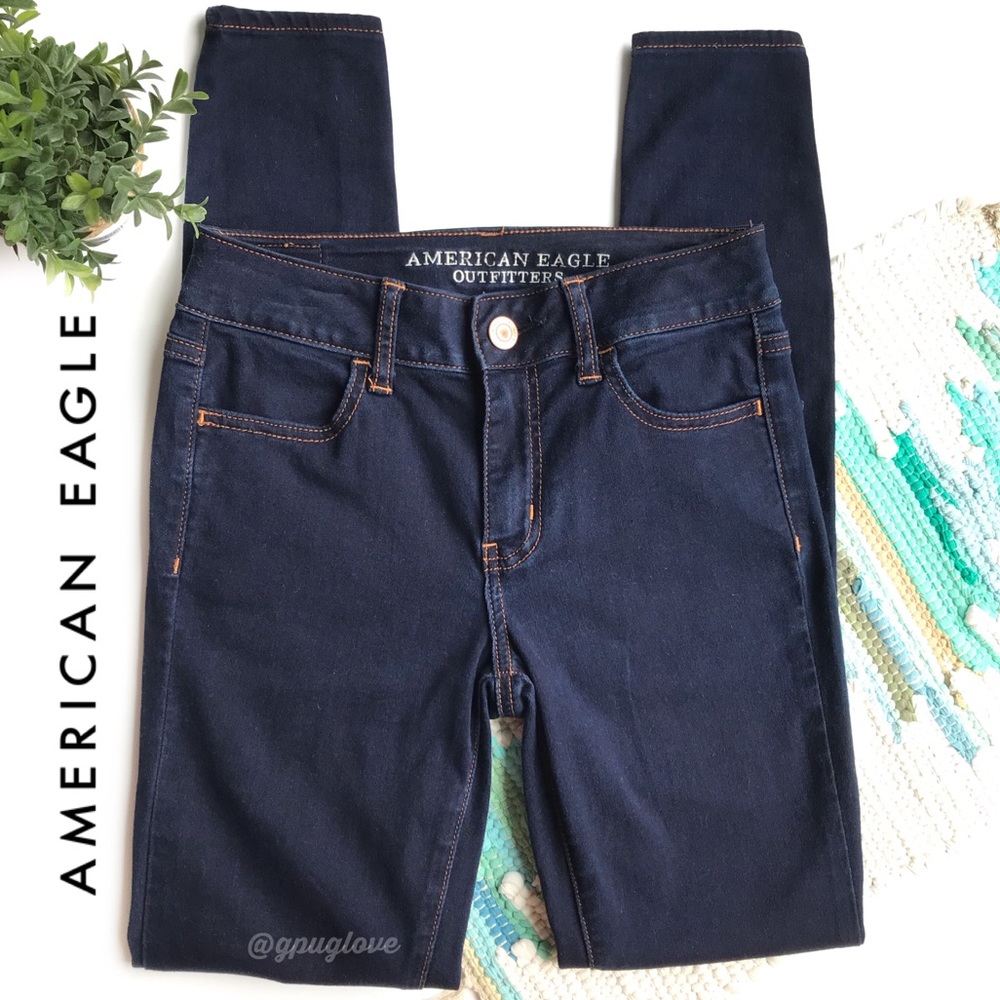AMERICAN EAGLE AEO Darkwash Hi-Rise Jegging Super Super Stretch Jeans 2 Regular